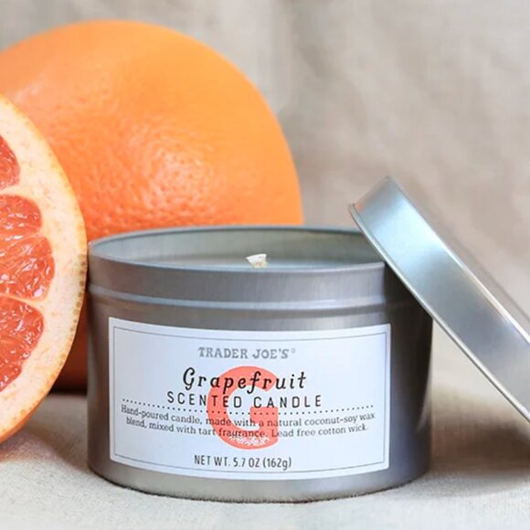 NWT, Trader Joe's Grapefruit Scented Coconut-Soy Wax Candle, 5.7 Ounces - Picture 2 of 14
